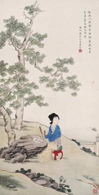 黄均 桐荫仕女