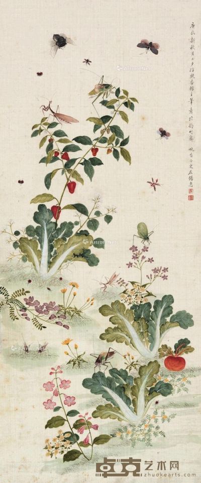 左锡惠 花卉草虫 92.5×38.5cm