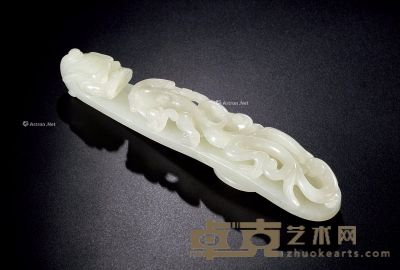 清中期 白玉龙首螭龙纹带钩 长16.5cm