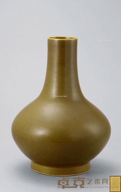 清光绪 鳝鱼黄釉扁瓶 高32.6cm
