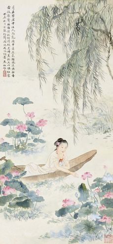 朱梅邨 游湖仕女