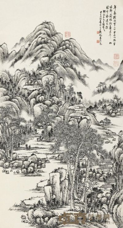 吴徵 溪山图 148×80cm