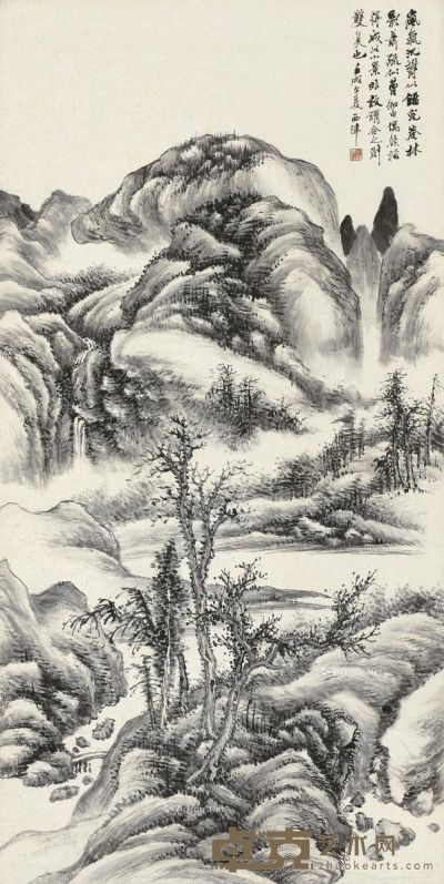 顾麟士 疏影密林 105.5×53cm