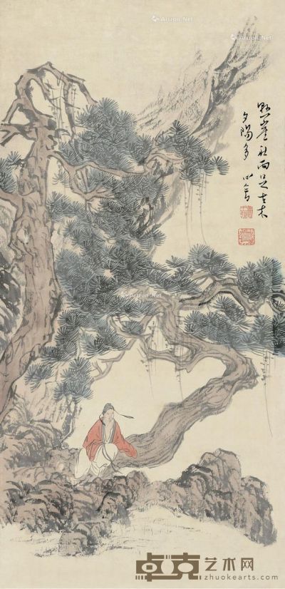 溥儒 野崖古木 64.5×31.5cm