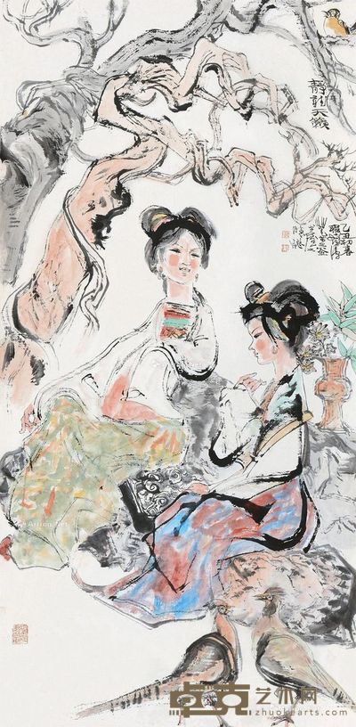 程十发 静听天籁 137×67cm