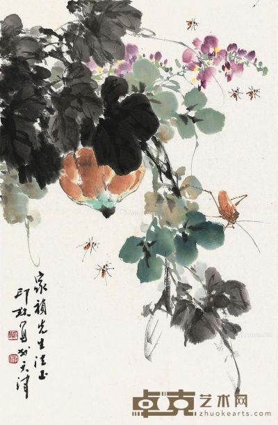 萧朗 花卉草虫 68×45cm