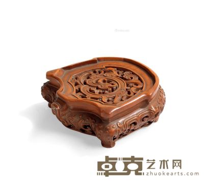 清 黄杨木镂雕螭龙纹器座 高2.8cm