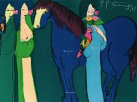 丁雄泉 蓝色的马与三个仕女