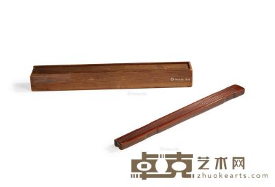 民国 竹雕贴黄周天球款诗文琴形香盒 长32cm