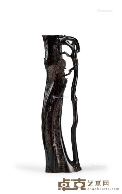清 紫檀镂雕松树纹臂搁 长25cm