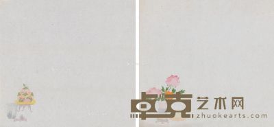 清晚期 诒晋斋溥心畬定制拱花角花笺 （一组两张） 23.3×24.6cm×2