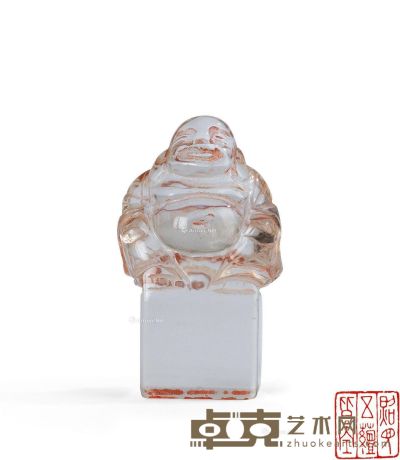 清 佛耶居士刻水晶弥勒钮印章 2.3×2.3×5.5cm