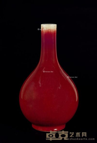 清 红釉胆瓶 高46cm