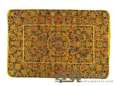 清乾隆 黄地打籽绣花卉纹床垫 162×107cm