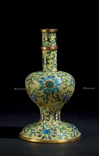 清中期 铜胎掐丝珐琅黄地花卉纹藏草瓶