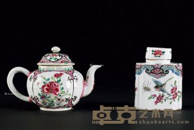 清乾隆 粉彩花鸟纹茶壶、茶叶罐 （一组两件） 尺寸不一