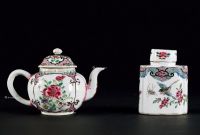 清乾隆 粉彩花鸟纹茶壶、茶叶罐 （一组两件）