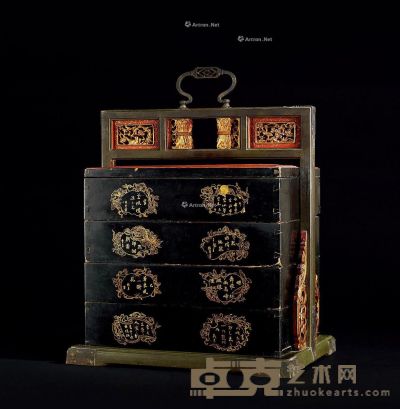 清 潮州金漆木雕文具盒 高39.5cm