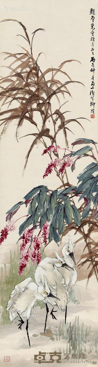 柳滨 白鹭红蓼 147×39.5cm
