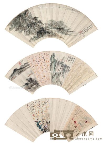 张大壮 吴青霞 顾青瑶 李秋君 庞左玉 山水·花鸟 50×18.5cm;51×18.5cm