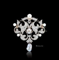 维多利亚时期 铂金镶钻石珍珠胸针
