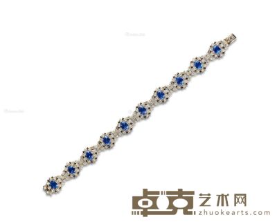 装饰艺术时期制 18K白金镶嵌蓝宝石配钻石手链 --