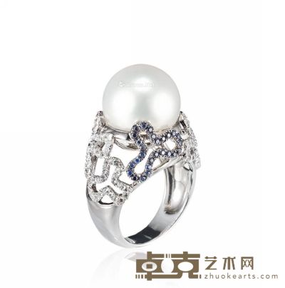 天然澳洲海水白珍珠配钻石戒指 --