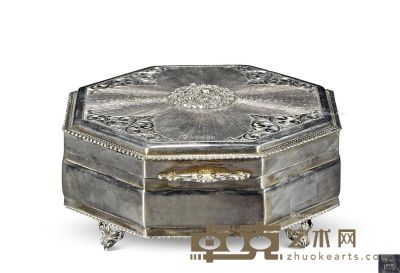 19世纪 意大利手工制银盒 约14×15×6.5cm