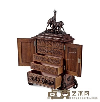 19世纪中后期 黑森林胡桃木雕刻大首饰盒 83×54×25cm