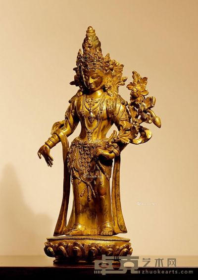 17世纪 18世纪 铜鎏金莲花手菩萨立像 髙41.5cm