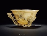 清 寿山石镂空雕菊花纹杯