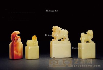 寿山石章 (四方) 2.8×2.2×7.3cm;5.3×2.1×8.6cm;3.1×1.9×6.1cm
