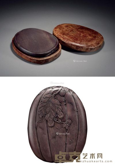 清 瓜瓞绵绵青花端砚 16.6×12.7×3.1cm