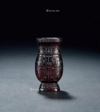 清早期 紫檀雕兽面纹璧瓶