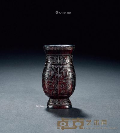 清早期 紫檀雕兽面纹璧瓶 高10.5cm