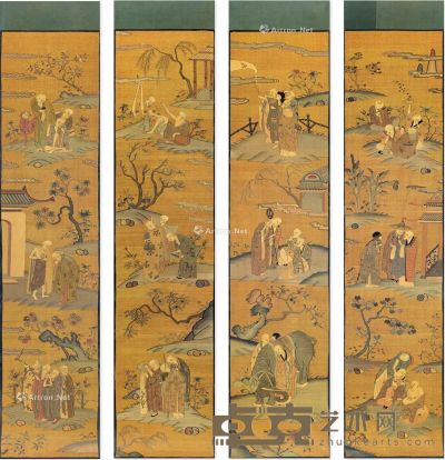 清中期 缂丝罗汉像四条屏 各条屏长162cm；宽35.3cm
