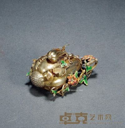 清中期 银鎏金瓜瓞绵绵盖盒 高6cm；长10.8cm；宽8cm