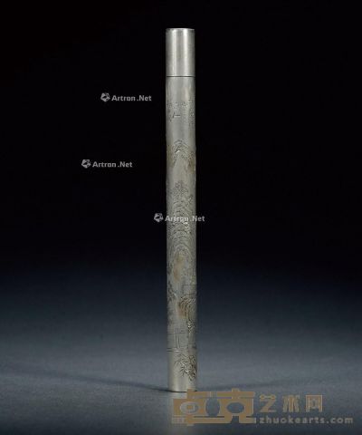 清 杨伯润款锡制山水图香筒 长23cm；通径1.8cm