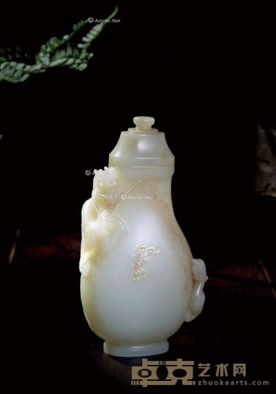 清 白玉龙凤纹瓶 高15.8cm
