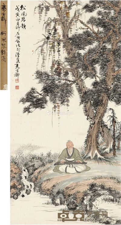 秦古柳 松风琴韵图 131×65cm