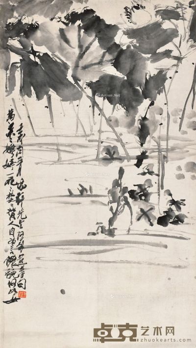 潘天寿 荷花大中堂 143.5×79.7cm