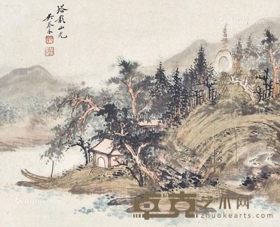 吴琴木 塔影山光 30.2×37.3cm
