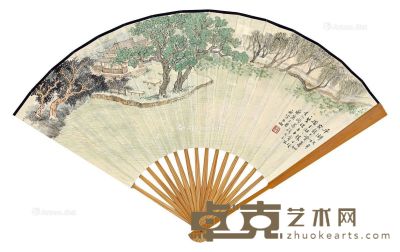 申石伽 书画合璧扇 18.8×50cm