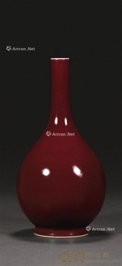 清雍正 霁红釉胆瓶 高30cm