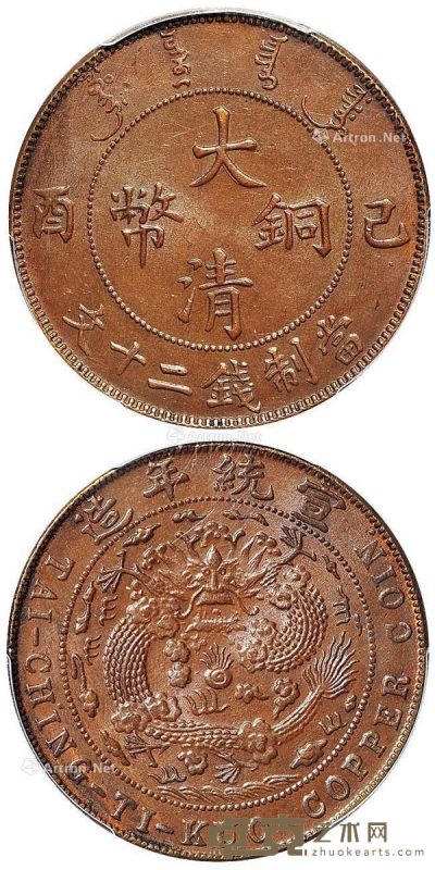 1909年己酉大清铜币二十文一枚 --