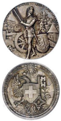 1887年瑞士日内瓦射击节纪念银章一枚