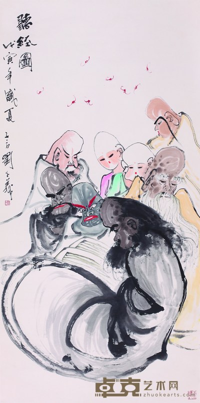 刘志义.听经图 136cm×68cm.约8平尺
