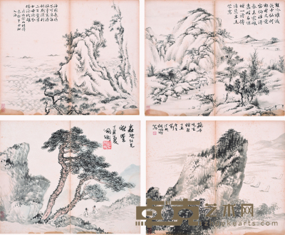 松下谈古/松山远帆/溪山登高/江溪泛舟 25cm×31cm/26cm×32cm/26cm×32cm/26cm×32cm