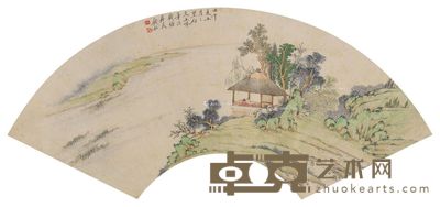 钱杜 湖山图 19×56cm