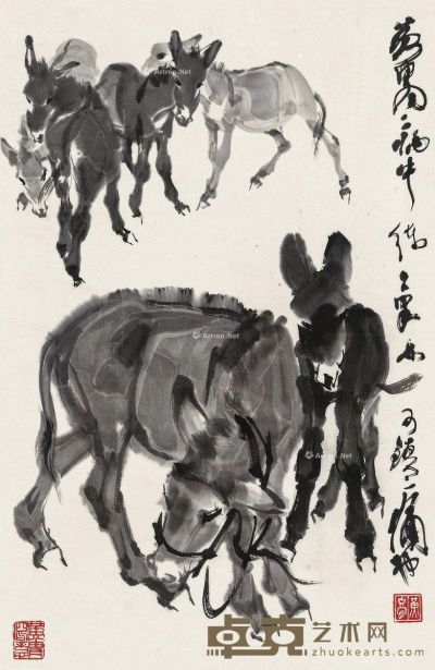 黄胄 群驴图 68×44.5cm